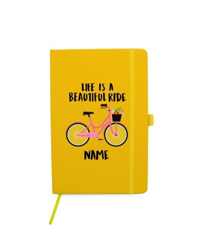 Personalised Life is Beautiful Hardcover Yellow Notebook | PU A5 Leather Notebook/Diary